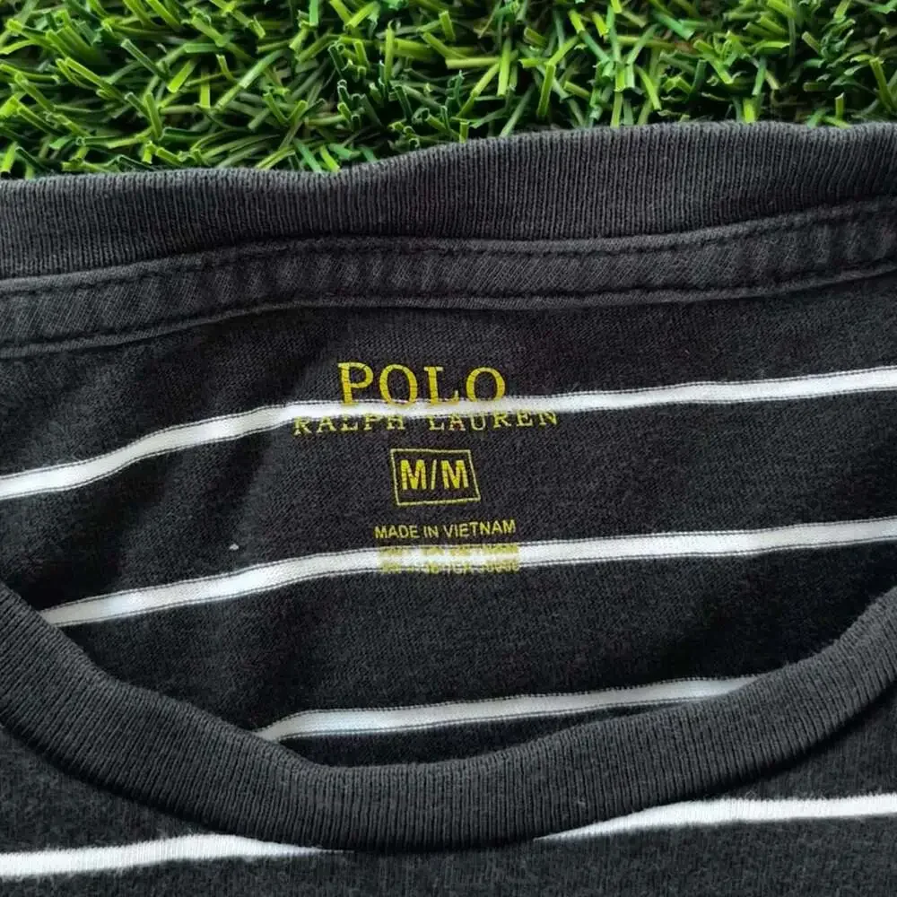 Polo Ralph Lauren Striped T-Shirt Size M Black White Logo Tee